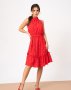 Червона в горошок сукня з коміром халтер (1)
