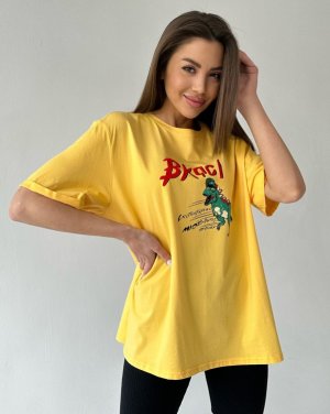 Жовта оверсайз футболка з молодіжним принтом - 8542805 - SvitStyle
