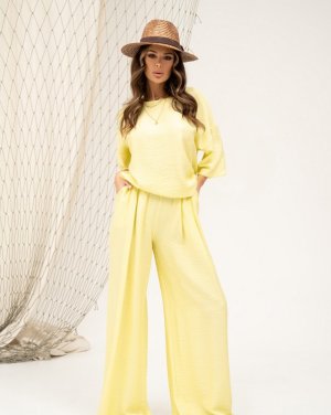 Жовтий лляний костюм із широкими брюками - 8542862 - SvitStyle
