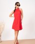 Червона в горошок сукня з коміром халтер (1)