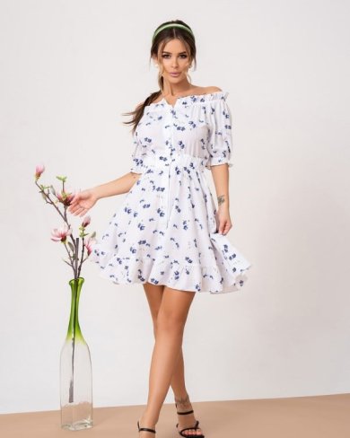 Біло-блакитна коротка сукня на гудзиках - SvitStyle