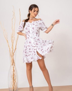 Біло-рожева коротка сукня на гудзиках - 8542991 - SvitStyle