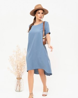 Темно-блакитна асиметрична сукня-балон - 8543002 - SvitStyle