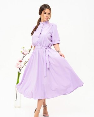 Бузкове плаття-сорочка міді довжини - 8543004 - SvitStyle