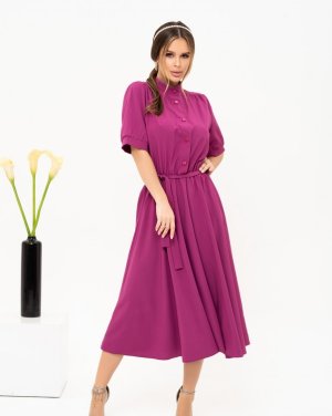 Фіолетова сукня-сорочка міді довжини - 8543005 - SvitStyle