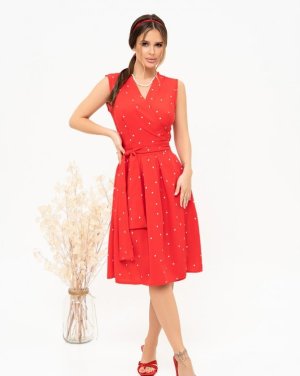 Червоне в горошок сукня-халат без рукавів - 8543031 - SvitStyle