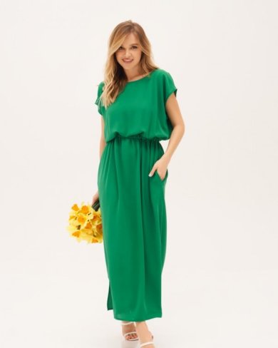 Зелена сукня з фігурним вирізом на спинці - SvitStyle