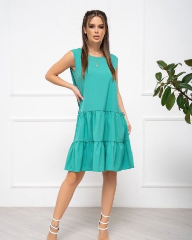 Зелена вільна сукня з воланами - SvitStyle