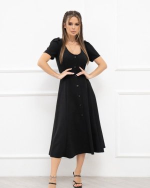 Чорне ретро плаття з гудзиками - 8543155 - SvitStyle