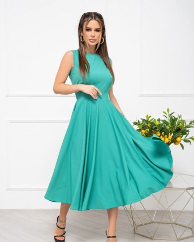 Зелена класична сукня без рукавів - SvitStyle