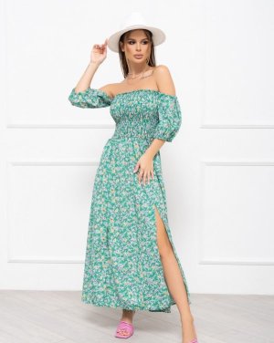 Зелена квіткова сукня з ліфом-жаткою - 8543176 - SvitStyle