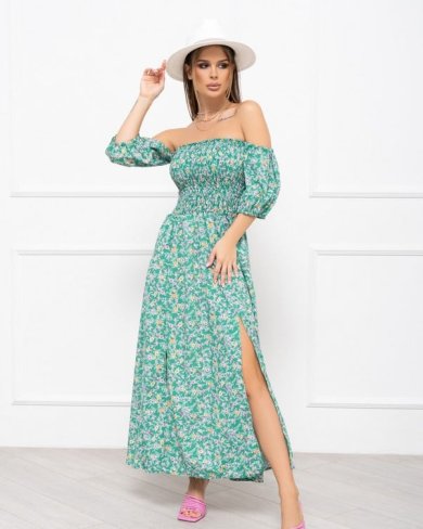 Зелена квіткова сукня з ліфом-жаткою - SvitStyle