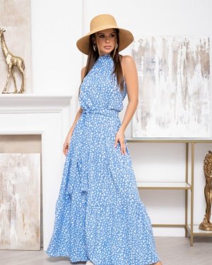 Синє довге плаття з воланом - 8543180 - SvitStyle