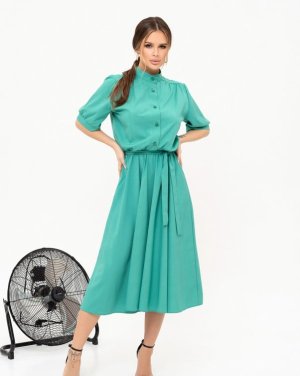 Зелена сукня-сорочка міді довжини - 8543719 - SvitStyle