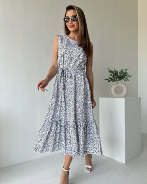 Біла сукня без рукавів з квітковим принтом - 8543731 - SvitStyle