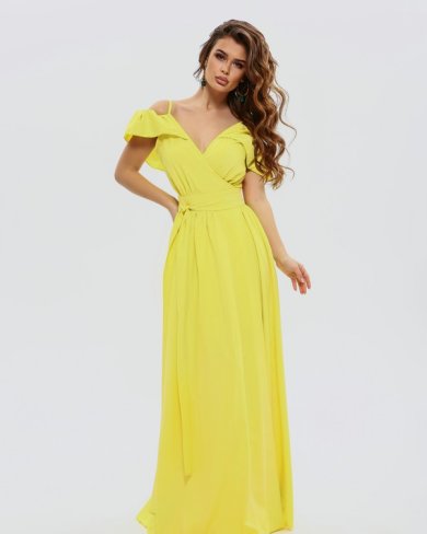 Жовте довге плаття з відкритими плечима - SvitStyle