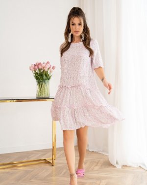Рожева бавовняна сукня з рюшами та воланами - 8547047 - SvitStyle
