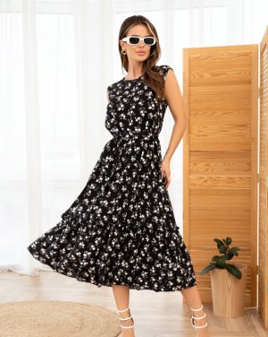 Чорне плаття без рукавів з квітковим принтом - 8547061 - SvitStyle