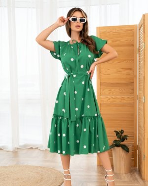 Вільна зелена сукня в горох - 8547073 - SvitStyle