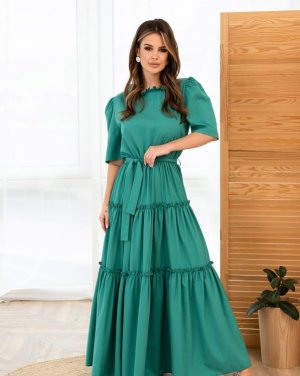 Зелена довга сукня з рюшами - 8547095 - SvitStyle