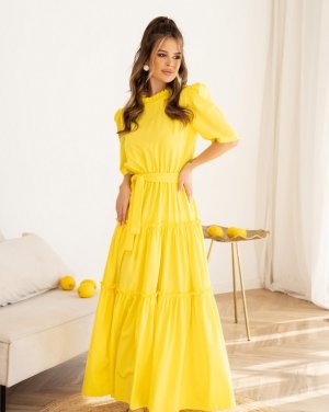 Жовта довга сукня з рюшами - 8547096 - SvitStyle