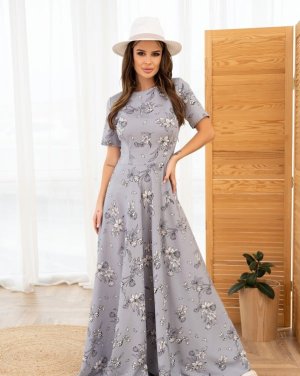 Сіра довга сукня з класичним кроєм - 8547106 - SvitStyle