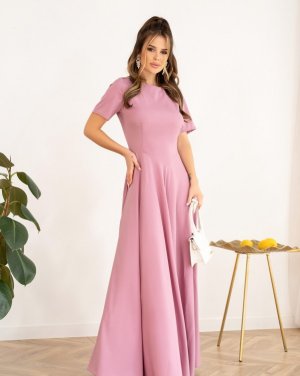 Бузкова класична сукня з короткими рукавами - 8547111 - SvitStyle