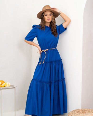 Синя довга сукня з рюшами - SvitStyle