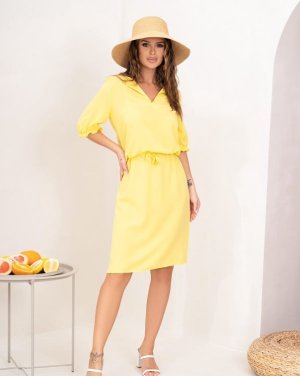 Жовта бавовняна сукня на кулісці - 8547127 - SvitStyle