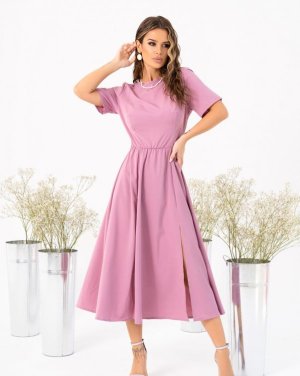 Рожеве плаття з розрізом та вирізом на спині - 8547139 - SvitStyle