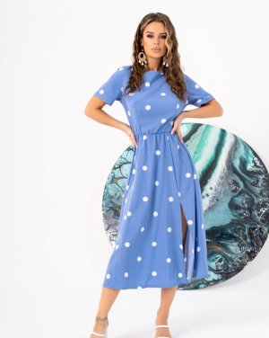 Синє плаття в горох із вирізом на спині - 8547142 - SvitStyle