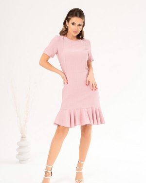Рожева лляна сукня з нижнім воланом - 8549280 - SvitStyle