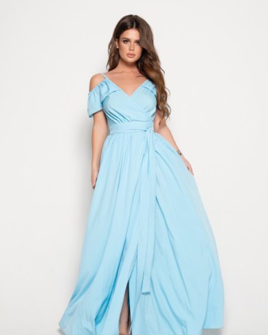 Блакитне довге плаття з відкритими плечима - SvitStyle