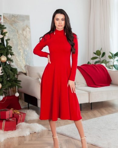 Червона ангорова сукня з коміром-стійкою - SvitStyle