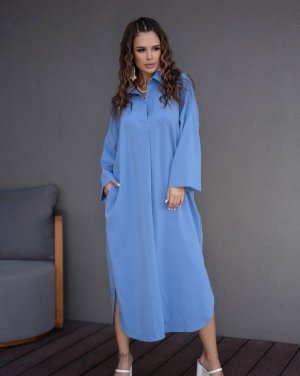 Синя сукня-сорочка вільного крою - 8551074 - SvitStyle