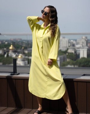 Жовта сукня-сорочка вільного крою - 8551075 - SvitStyle