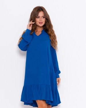 Синя крепдешинова сукня з воланом - 8567487 - SvitStyle