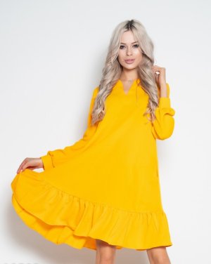 Жовта крепдешинова сукня з воланом - 8567496 - SvitStyle