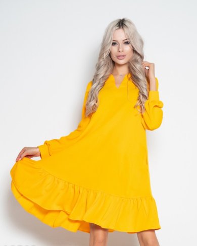 Жовта крепдешинова сукня з воланом - SvitStyle