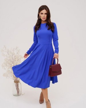 Синя класична сукня з довгими рукавами - 8567625 - SvitStyle