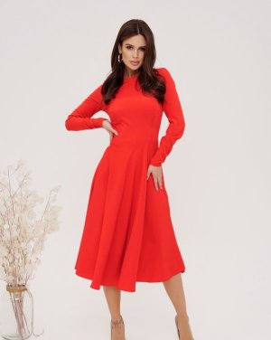 Червона класична сукня з довгими рукавами - 8567626 - SvitStyle