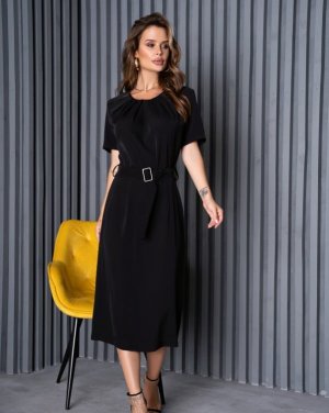 Чорна класична сукня зі складаннями - 8567890 - SvitStyle