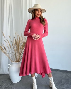 Темно-рожева ангорова сукня з коміром-стійкою - 8567931 - SvitStyle