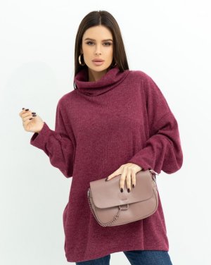 Бордовий ангоровий светр із хомутом - SvitStyle