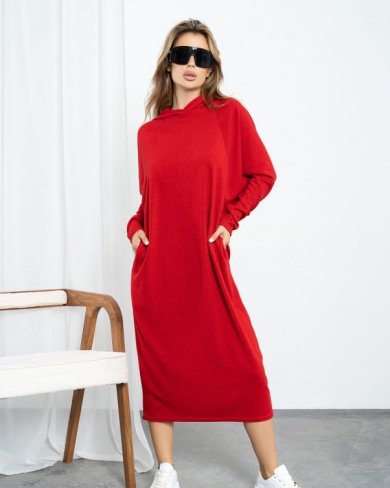 Червона сукня кокон з капюшоном - SvitStyle