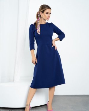 Синя класична сукня з рукавами 3/4 - 8570628 - SvitStyle