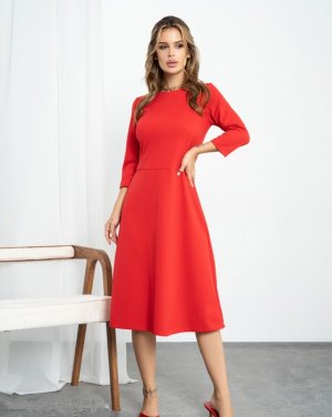 Червона класична сукня з рукавами 3/4 - 8570630 - SvitStyle