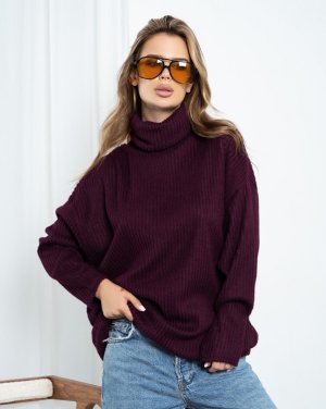 Фіолетовий подовжений светр із високим горлом - 8570673 - SvitStyle