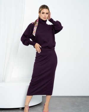 Фіолетовий ангоровий костюм зі спідницею олівець - 8570686 - SvitStyle