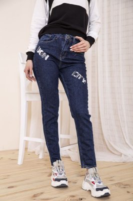 Жіночі прямі джинси темно-синього кольору з принтом 164R1024-5 - 8570852 - SvitStyle